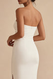 Sheath White Strapless Midi Engagement Dress
