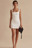 White Bodycon Thick Straps Short Graduation Dress with Slit