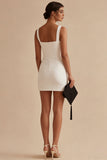 White Bodycon Thick Straps Short Graduation Dress with Slit