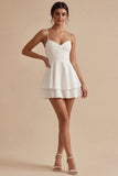 A Line Spaghetti Straps Little White Dress