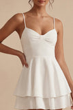 A Line Spaghetti Straps Little White Dress