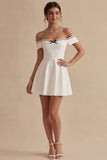 Off the Shoulder A Line Little White Dress