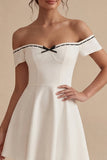 Off the Shoulder A Line Little White Dress
