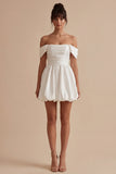 Bubble Off the Shoulder A Line Little White Dress
