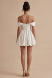 Bubble Off the Shoulder A Line Little White Dress