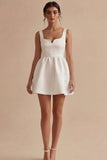 A Line Thick Strap Little White Dress