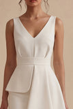 A Line V Neck Ruched Little White Dress