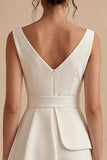 A Line V Neck Ruched Little White Dress