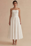 White Strapless Backless Sleeveless Long Engagement Dress