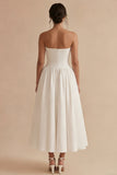 White Strapless Backless Sleeveless Long Engagement Dress