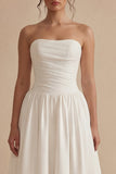 White Strapless Backless Sleeveless Long Engagement Dress