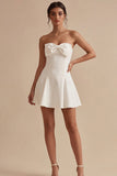 A Line Strapless Strapless Little White Dress with Bow