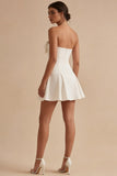 A Line Strapless Strapless Little White Dress with Bow
