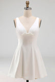 Sleeveless A Line V Neck Little White Dress
