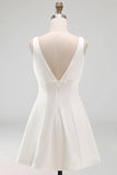 Sleeveless A Line V Neck Little White Dress
