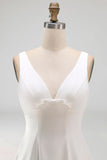 Sleeveless A Line V Neck Little White Dress