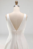 Sleeveless A Line V Neck Little White Dress