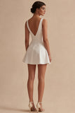 Sleeveless A Line V Neck Little White Dress