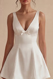 Sleeveless A Line V Neck Little White Dress