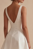 Sleeveless A Line V Neck Little White Dress