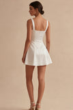 Satin A Line V Neck Little White Dress
