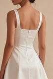 Satin A Line V Neck Little White Dress