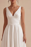 A Line White Thick Straps Midi Engagement Dress