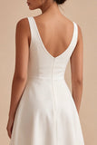 A Line White Thick Straps Midi Engagement Dress