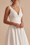 A Line White Thick Straps Midi Engagement Dress