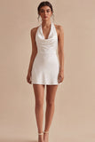 Bodycon White Halter Neck Short Graduation Dress
