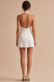 Bodycon White Halter Neck Short Graduation Dress