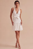White A Line Pleated Short Graduation Dress