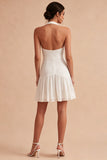 White A Line Pleated Short Graduation Dress