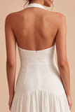 White A Line Pleated Short Graduation Dress