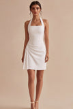Bodycon White Halter Neck Short Graduation Dress