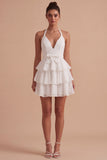 A Line White Tiered Short Bridal Shower Dress