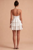 A Line White Tiered Short Bridal Shower Dress
