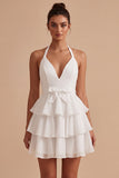 A Line White Tiered Short Bridal Shower Dress