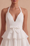 A Line White Tiered Short Bridal Shower Dress