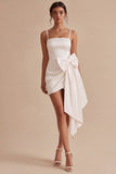 Ruched Bodycon White Short Graduation Dress with Bow