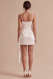 Ruched Bodycon White Short Graduation Dress with Bow