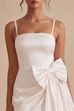 Ruched Bodycon White Short Graduation Dress with Bow