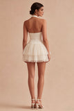 White Halter Neck Sleeveless Short Graduation Dress