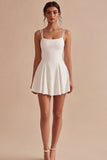 A Line White Spaghetti Straps Short Bridal Shower Dress