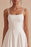 A Line White Spaghetti Straps Short Bridal Shower Dress