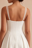 A Line White Spaghetti Straps Short Bridal Shower Dress