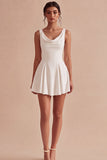 A Line White Thick Straps Short Bridal Shower Dress