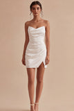 Bodycon White Ruched Short Bridal Shower Dress