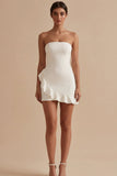 Strapless Ruffled White Bodycon Little White Dress