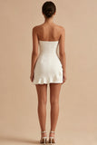Strapless Ruffled White Bodycon Little White Dress